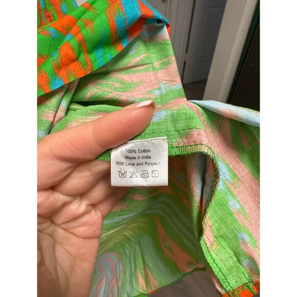 La Plage Alison Short Sleeve V-Neck Cotton Tiered Aztec Mini Dress Green Size S - Picture 6 of 6